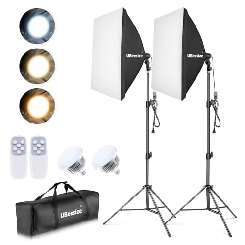 UBeesize Softbox Photography Lighting Kit, 24” x 24” Continuous Lighting Kit with 40W E27 Socket...