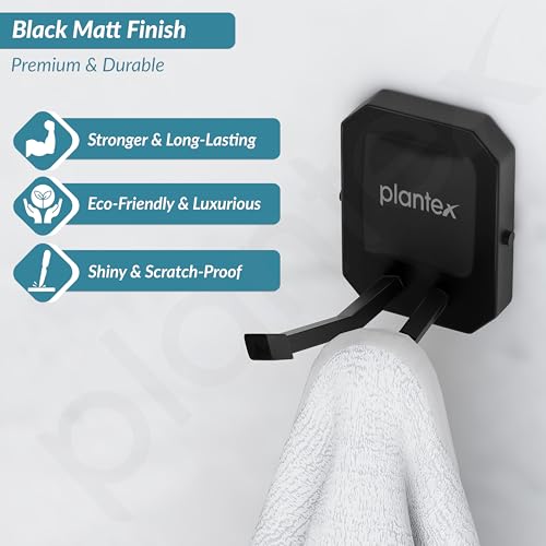 Image of Plantex 304 Grade Stainless Steel Robe Hook for Bathroom /Cloth-Towel Hanger /Hooks for Wall /Bathroom Accessories - Cute (Black)