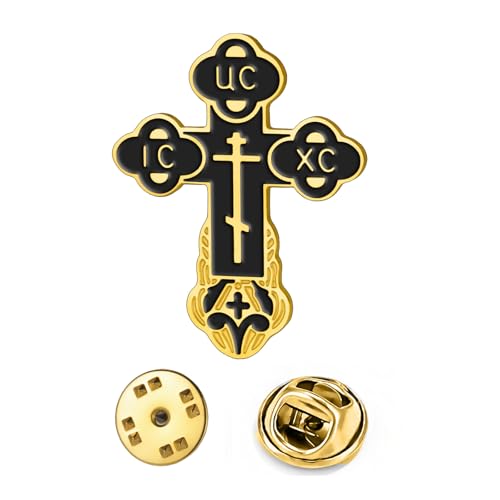 Image of TEAMER Cross Brooch Lapel Pin For Men Russian Orthodox Crucifix Eastern Church Cross Tie Pins Religious Christian Prayer Jewelry