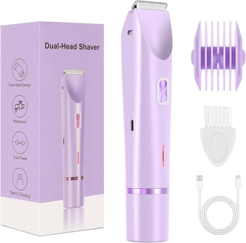 Elura™ 2-in-1 Women's Body & Facial Trimmer – Cordless Electric Razor for Bikini Line, Legs & Face, Waterproof Design, USB-C Rechargeable for Wet/Dry Use (Purple)