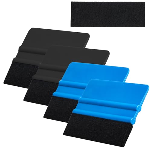 4 Stück Rakel für Folienrakel mit Filzkante, Karte Filzrakel, Folierungs Werkzeug Set, Auto Folienrakel Set für Möbelfolie Autofolien Fensterfolie Tönungsfolie Schutzfolien, mit 4 Filz Nachfüllungen