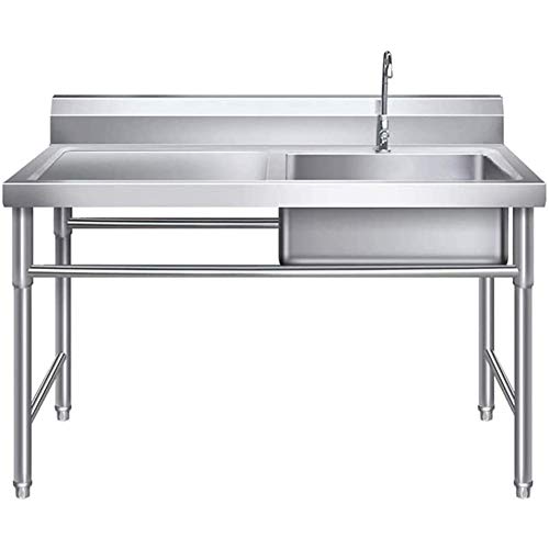 ZZZR Heavy-Duty Freestanding Sink with Drainboard, Thicken Stainless Steel Sink, Easy to Clean Suitable for Kitchen Laundry Room Indoor and Outdoor