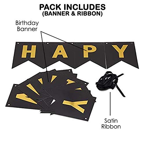 Image of Party Propz Black and Gold Happy Birthday Banner Decoration,Happy Birthday Banner for Boys, Bunting Banner (Cardstock)