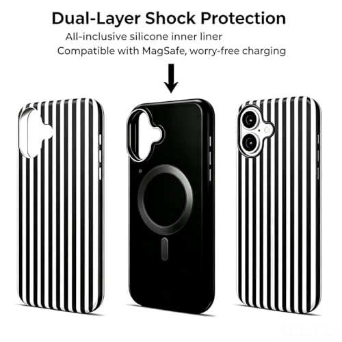 Image of for iPhone 17 Case Cute Phone Case,Compatible with MagSafe,Dual Layer Shockproof Protective Phone Cover,Hard Shell + Silicone Cover,Fashion Design for Women Girls,Striped Black