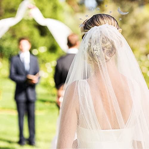 Bnikion Bride Glitter Moon Star Headband With Veil For Wedding #TOP4