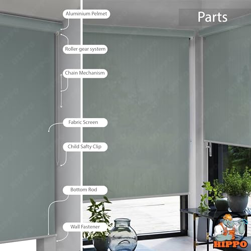Image of HIPPO Outdoor HDPE Roller Blind Curtain - 95% Sun & UV Protection,reathable Airflow Design, Light Filtering Corded Roll-Up Shade for Balcony & Outdoor Spaces (Country-Blue, 4FTX8FT)