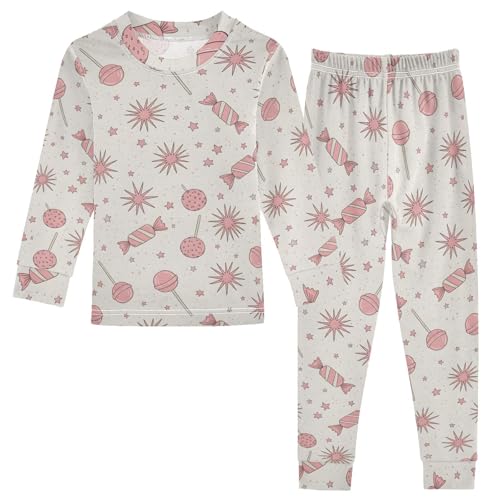 Pajama Sets Long Sleeve Candy Lollipops and Stars Pattern Soft Comfy Sleepwear 2 Piece PJS 3-8T