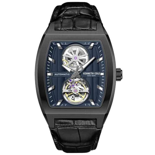 Image of Kenneth Cole Blue Dial Automatic Leather Strap Watch for Men