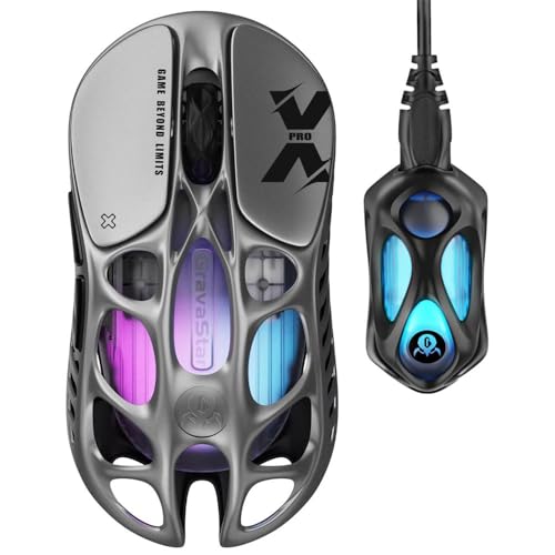 GravaStar Mercury X Pro Kablosuz Oyun Faresi - 32.000 DPI PAW 3950 Sensör, 8.000Hz Yoklama Hızı, Magnezyum Alaşımlı İçi Boş Çerçeve, RGB Aydınlatma, 5 Programlanabilir Düğme, Üç Modlu