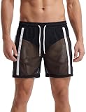 AIEOE Herren Mesh Shorts Sexy Freizeit Shorts Transparent Sommer Lounge Hose Lässig Kurz Clubwear Style Schwarz XXL