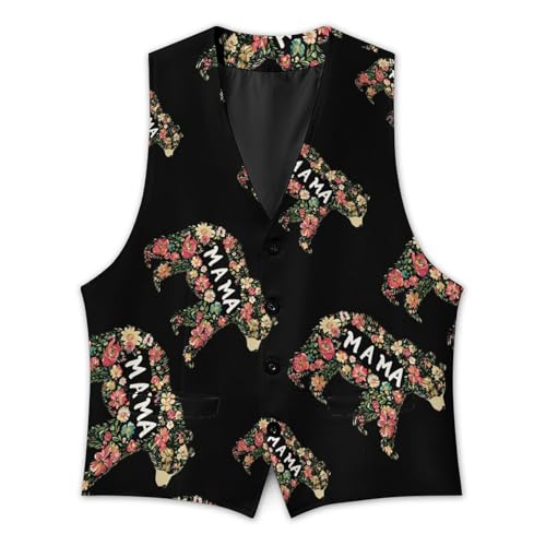 Mama Bear Floral Mens Slim Fit Suit Vest Dress Waistcoat Casual Business Vest3