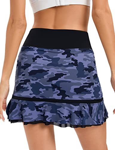 KOJOOIN Women Athletic Tennis Skirt Pleated Ruffle Hem High Waisted Golf Skirts with Pockets Shorts Running Workout3