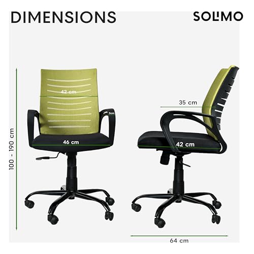 Image of Amazon Brand - Solimo Worklo Mid Back Office Chair for Work from Home | Study | Revolving | Computer (Heavy Duty Powder Coated Metal Base, Stylish Green Mesh)