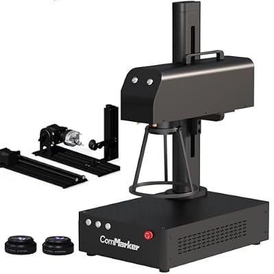 ComMarker B4 100W Max Fiber Engraver with Rotary Axis,Support LightBurn Laser Engraving Machine with 2 Different Size Lens,Fiber Laser Marking Machine for Jewelry,Sliver,Tag,Tumblers,Brass