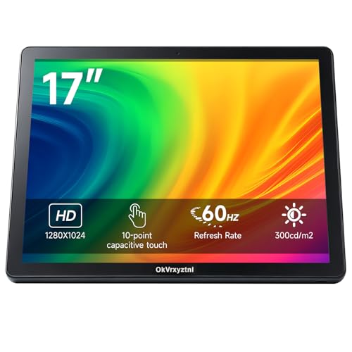 Image of 17-inch 10-point capacitive LED touchscreen monitor, true flat seamless touchscreen, 1280x1024 resolution, VGA /HDMI input, plug and play, driver-free, suitable for POS retail and catering systems