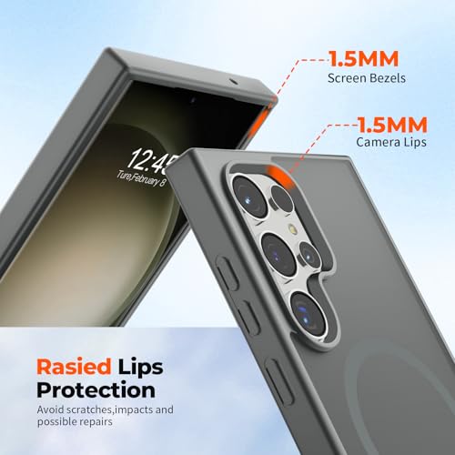 Image of SUPFINE Magnetic for Samsung Galaxy S23 Ultra Case, (Built-in Magnets) (Military Grade Drop Protection) Slim Translucent Shockproof Phone Case,Titanium Gray