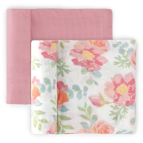 Image of Featherhead™ 100% Cotton Muslin Swaddle Blankets for Baby Girl - Large 47”x 47” - Pre-Washed, Soft, & Breathable - Newborn Essential & Perfect Baby Registry Gift (2 Pack - Garden Floral)