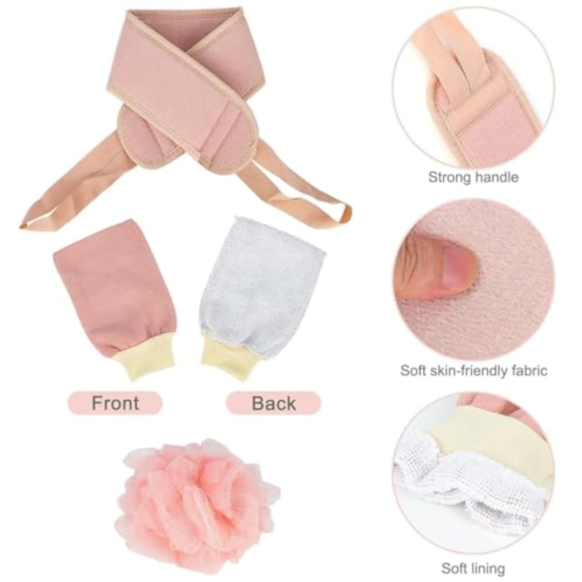 Bathing Set Back Scrubber Sponge Ball Glove, Pack of 3