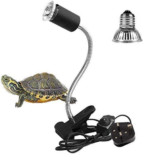 DELFINO E27 Pet Lizard Tortoise Reptile Lamp Holder Basking Light, Heat Spotlight Holder With Clamp Lamp Fixture, 360 ° Rotating Neck, 50W Lamp For Reptiles, Lizards, Turtle Snakes Aquarium (Black)