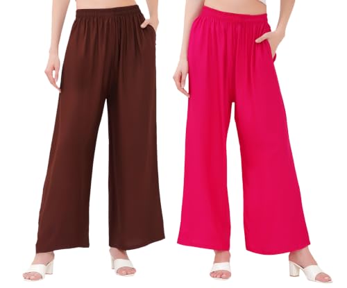 Image of Buy That Trendz Palazzo Pants for Women Rayon Elasticated Regular Fit Flared Wide Leg M to 6XL Pack of 2