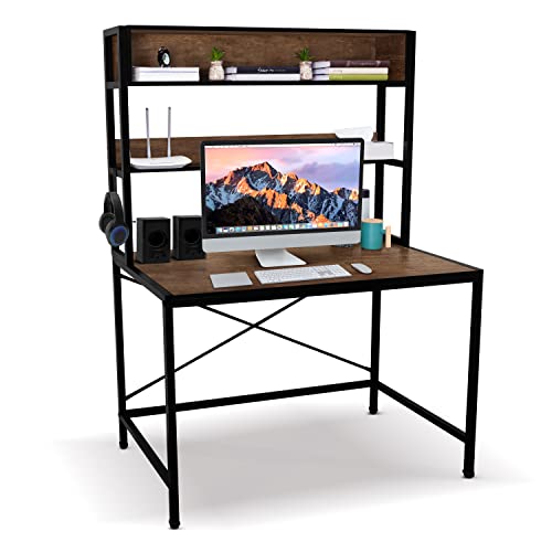 ABOUT SPACE 3 Tier Wooden Office Table with Storage - Office Desk - Computer Table for Gaming, Laptop, PC - Engineering Wood Study Table for Home, Office (L 115 x B 60 x H 157 cm- Brown)