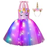 KAKALVER Unicorn Dress for Girls Unicorn Costume LED Light Up for Dress up Halloween Birthday Party