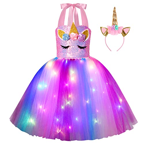 Kakalver Unicorn Dress For Girls Unicorn Costume Led Light Up For Dress Up Halloween Birthday Party Decoration Unicorn Gifts #TOP20