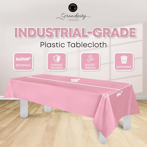 Image of Plastic Table Cloth Disposable 12 Pack 54 inch x 108 inch Rectangle | Pink Plastic table covers, durable disposable tablecloths, fade and tear-resistent table cover for party, event