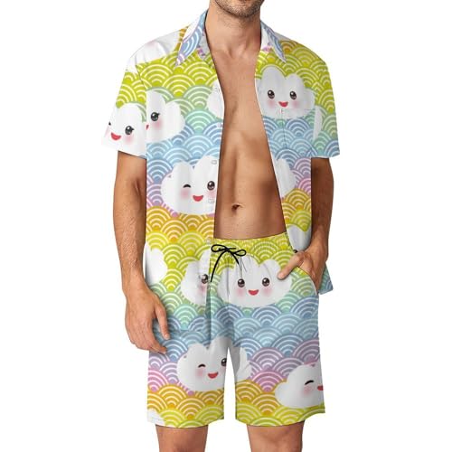 Chemise Hawaïenne Hommes ensemble chemise short pantalon plage été 2 pièces S