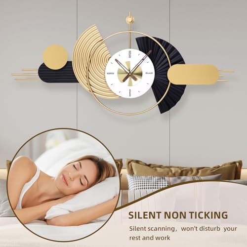 AXAORIRA 39x18 Inch Modern Decorative Wall Clock Battery Operated, Unique Silent Non-Ticking Large Clocks for Living Room, Kitchen, Bedroom, Office – Abstract Design Timepiece — view 3