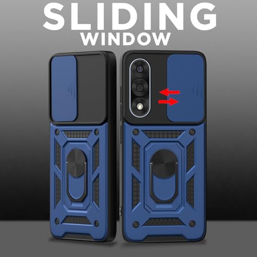 Image of Pikkme Back Cover for OnePlus Nord 5 5G | Sliding Camera Shield with Ring Stand | D10 Full Camera Protection Bumper Case (Blue)