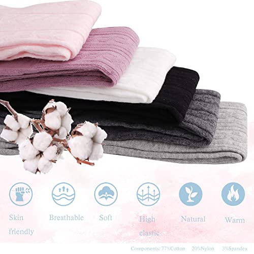 Image of SYGA Baby Tights Soft Cotton Leggings For Girls Toddler Solid Knit Stockings Socks Warm Crochet Pants Pack Of 3
