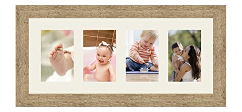Cadres Photos pêle mêle multivues Gris Argent 4 Photo(s) 10x15 Passe Partout, Cadre Photo Mural 50x20 cm Naturel Beige, 3.5 cm de Largeur