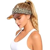 thuizen Women Lightweight Leopard Amber Brim Fashion Casual Hollow Top Visor Sun Protection Ponytail Hat, Cafe
