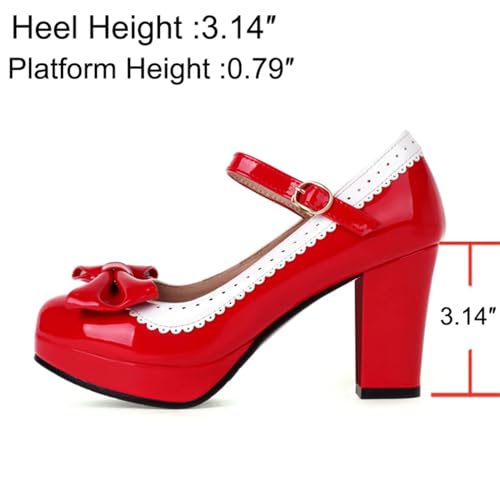 Mary Jane Heels for Women Bow Lolita Platform High Heels Kawaii Shoes Dress Round Toe Pumps2