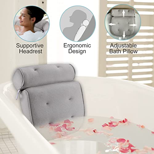 Idle Hippo Ergonomic bath headrest pillow with 6 Large Suction Cups Organic Tencel Luxury Spa Pillow Upgraded Technology Head, Neck, Back and Shoulder Support - Fits All Bathtub and Home Spa - Grey - Image 5