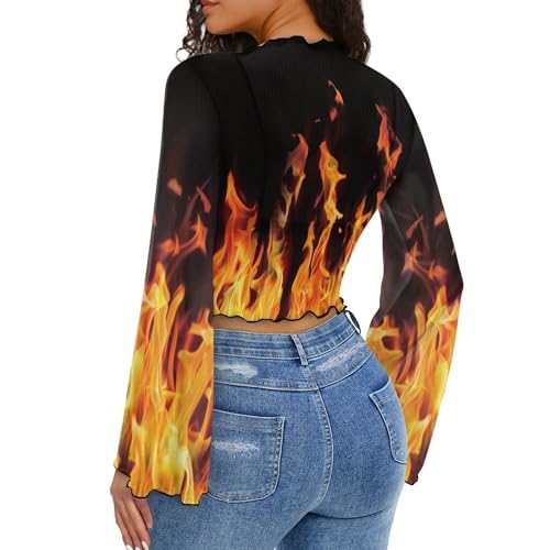 Jndtueit 70s Womens Bell Sleeve Top Floral Tops for Women Mock Neck Flare Tops Sheer Mesh Long Sleeve Top Ruffle Shirts2