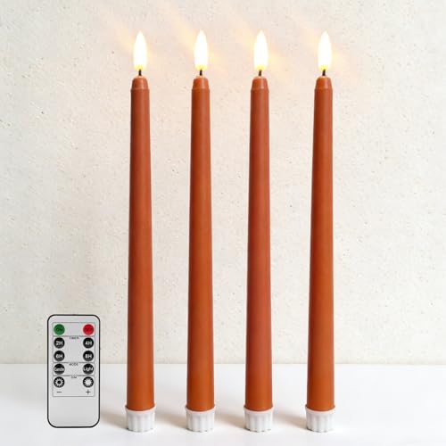 Image of Orange Flameless Taper Candles with Remote, Flickering Halloween Fall Battery LED Candlesticks Decor Set of 4