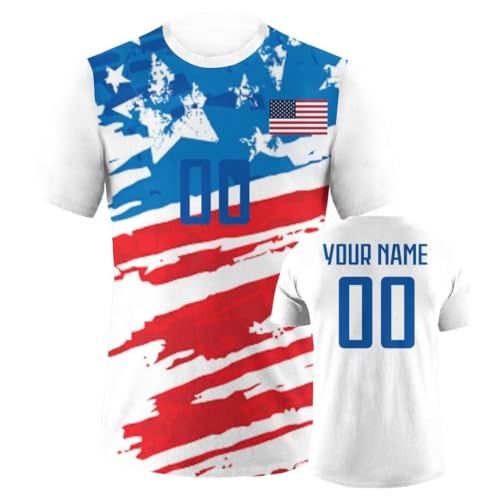 Soccer Custom Shirts with USA Flag Fashion Patterns Sports Jersey Personalized Short Sleeves Printing Any Name&Number Football T-Shirt Soccer Fan Shirts Gift Jerseys for Men Women Youth