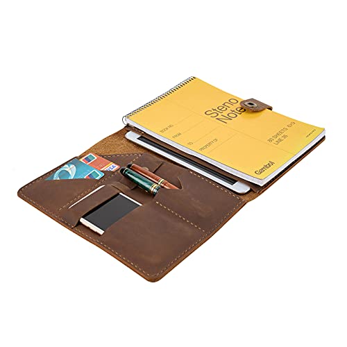 Wowlomo Leather Notebook Cover For Steno Notebook - 9" X 6" Inch Handmade Leather Folio Cover Compatible With Rocketbook Flip, Refillable Vintage Journal Cover Personal Organizer A5 For Men|Women|Gift #TOP1