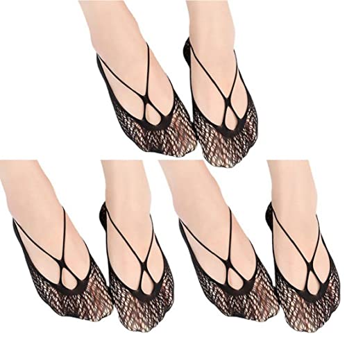 3 Pair Women No Show Socks Cross-strap Fishnet Short Socks Fashion Black Mesh Short Sock Invisible Boat Socks