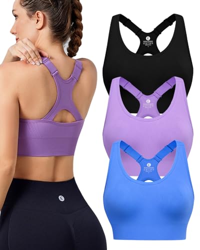 Image of Evercute High Impact Sports Bras for Women 3 /4 /5 Pack, Adjustable Straps Padded Supportive Seamless Racerback Running Bras