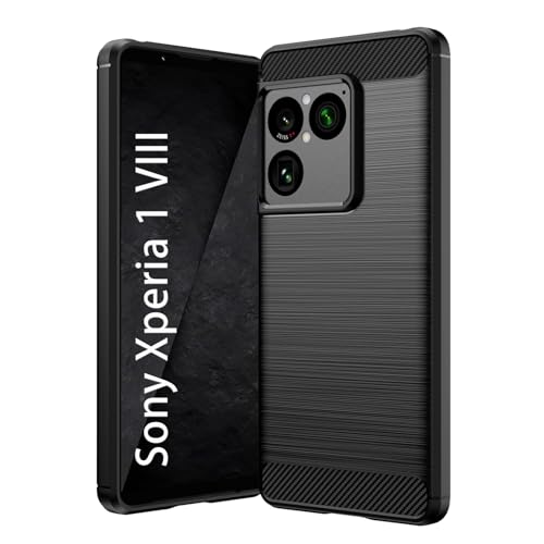 Wookfiss Coque pour Sony Xperia 1 VIII, [Fibre de Carbone] Premium Flexible TPU Silicone Housse Etui de Protection, Anti-Rayures/Antichocs-Noir