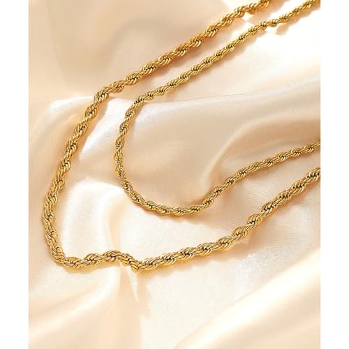 14K Yellow Gold Twisted Rope Chain Necklace for Men & Women – 1.5 mm to 4.2 mm, 16-36 Inch Lengths Available4
