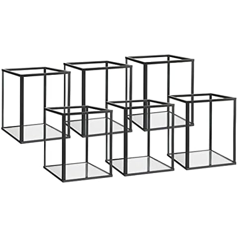 yshengood Glass Hurricane Candle Holder Set of 6 PCS, Black Glass Candle Holder for Tea Light Cover