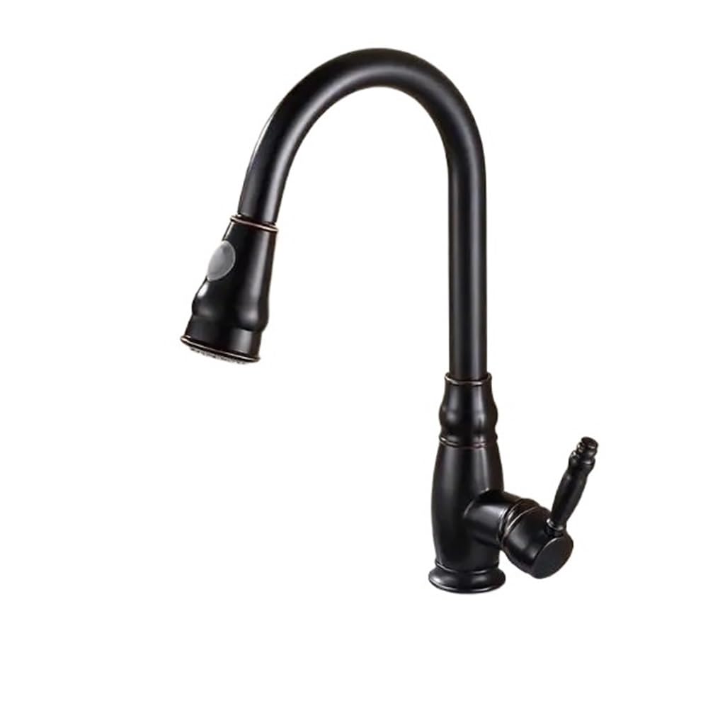 Blyqxs Black Kithchen Faucets Pull Out Kitchen Sink Faucet Brass Swivel Spray Kitchen Tap Single Hole Water Tap Xt-99(Black)