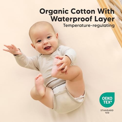 Image of 2-Pack Waterproof Crib Sheets for Boys, Girls, 52x28 Fitted (Cameo) | Organic Cotton Baby Crib Sheets, Toddler Mattress Protector Cover, Washable, Soft & Durable Baby Bedding Essentials