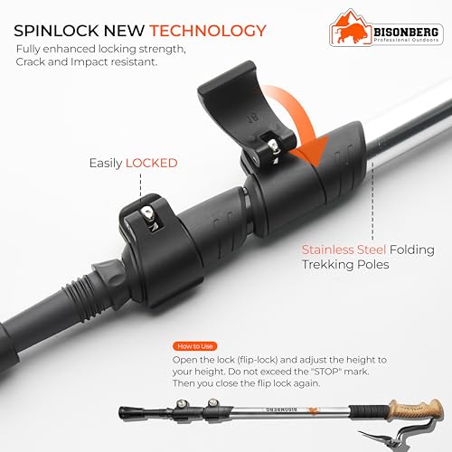 Image of BISONBERG Trekking Pole, 65-130 cm Adjustable Height, Stainles Steel Walking Stick with EVA Handle