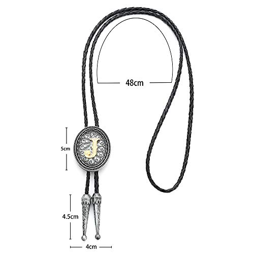 KDG bolo tie for man Golden Initial A to Z oval shape Antique silver blackground