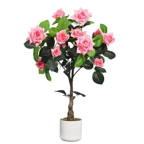 Aptliton Arbre à Roses Artificiel Rose 75cm, Plante en Pot avec Tige Écologique, Rosier Décoratif Réaliste sans Entretien pour Intérieur Extérieur Maison...